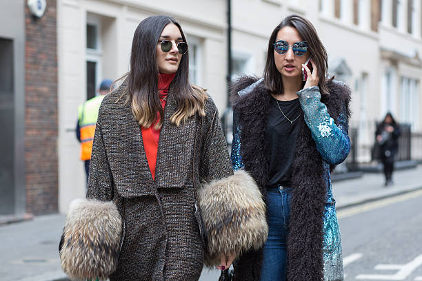 Guests before SIBLING fashion show during London Fashion Week AW16 London, United Kingdom - February 20, 2016: Anisa Sojka and Gabriela Fores outside SIBLING fashion show during London Fashion Week Autumn Winter 2016 london fashion week stock pictures, royalty-free photos & images