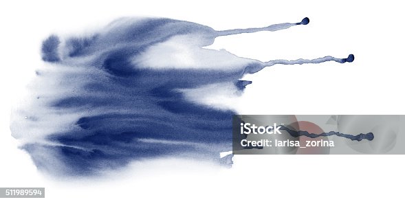 istock Indigo fluid watercolor stains texture with drib 511989594