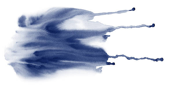 Indigo fluid watercolor stains texture with drib Abstract hand painting background on white. smudged stock illustrations