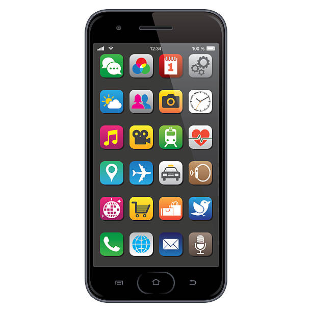 smartphone mit app-symbol - mobile anwendung stock-grafiken, -clipart, -cartoons und -symbole