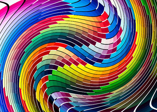 Color chart liquify Colour test created by a printer, plays lots of colors,distorted image in a circular motion. design color swatch painting plan stock pictures, royalty-free photos & images