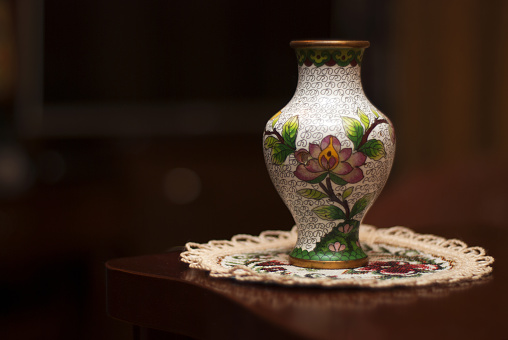 vase,Chinese,brass,enamel,ornament,pattern,doily,background,Sakura,vintage,antique,object art,