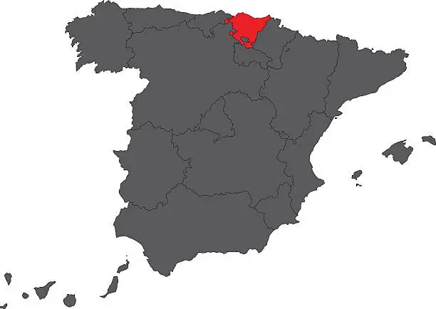 Vector illustration of Basque Country red map on gray Spain map vector