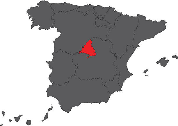 madrid rote karte auf grau spanien, karte vektor - spain spanish culture art pattern stock-grafiken, -clipart, -cartoons und -symbole