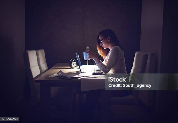 Tired Woman Working At Homemaking A Break Stock Photo - Download Image Now - 20-29 Years, Adult, Adults Only
