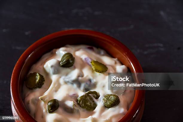 Bowl Of Home Made Tartare Sauce Stock Photo - Download Image Now - Caper, Dipping Sauce, Mayonnaise