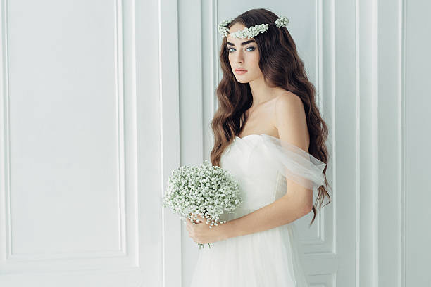 Studio shot of young beautiful bride