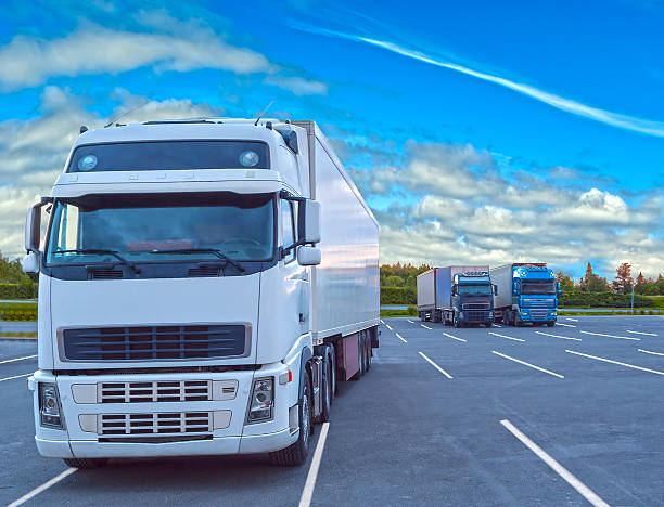 белый грузовик, стоящего в пасмурный день - car stationary blue sky стоковые фото и изображения