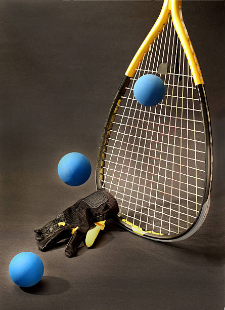 Glossy Squash Racket and Balls Mockup. 3d illustration
