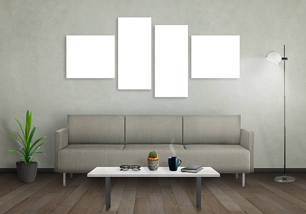 istock Isolated wall art canvas. Sofa in room interior. 512001290