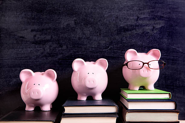 istock Three piggy banks with blackboard 512001526