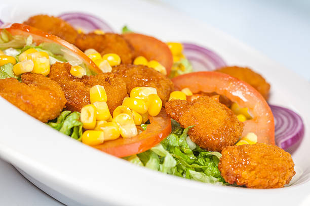 fried shrimp salad stock photo