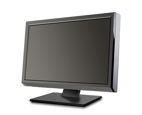 Wide-screen monitor with blank screen. Isolated on white background.