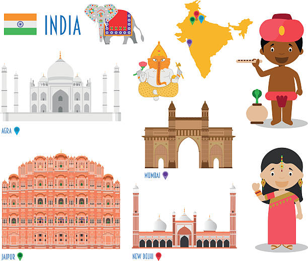 indien flache symbol-set reise und tourismus-konzept. vektor-illustration - ganesha indian culture india vector stock-grafiken, -clipart, -cartoons und -symbole