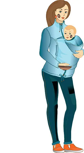 Vector illustration of Mom in a carrying jacket