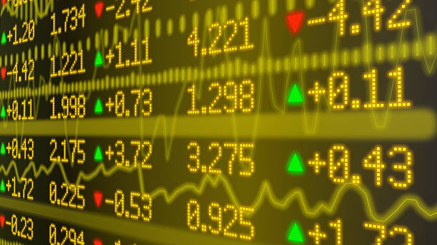 Stock market ticker wall in yellow stock photo