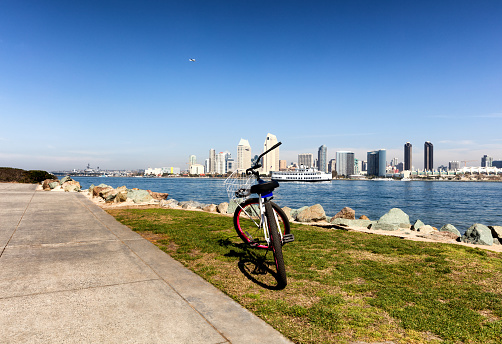 Bicycle with San Diego Skyline and bay in background