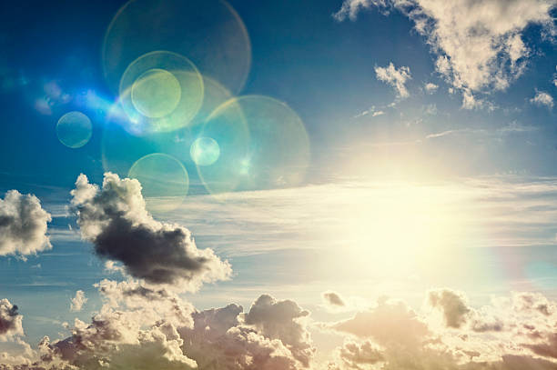 istock Twilight, yellow, blue sky with clouds, sun, sunlight, lens flare 512008253