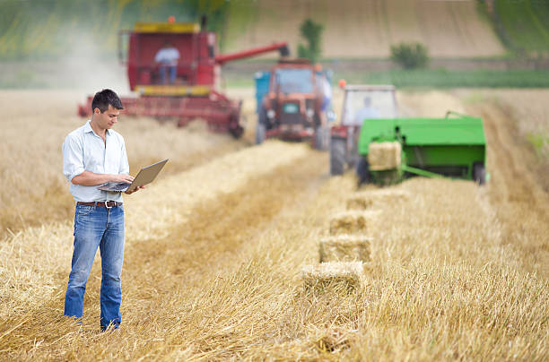 собирать урожай - farmer rural scene laptop computer стоковые фото и изображения