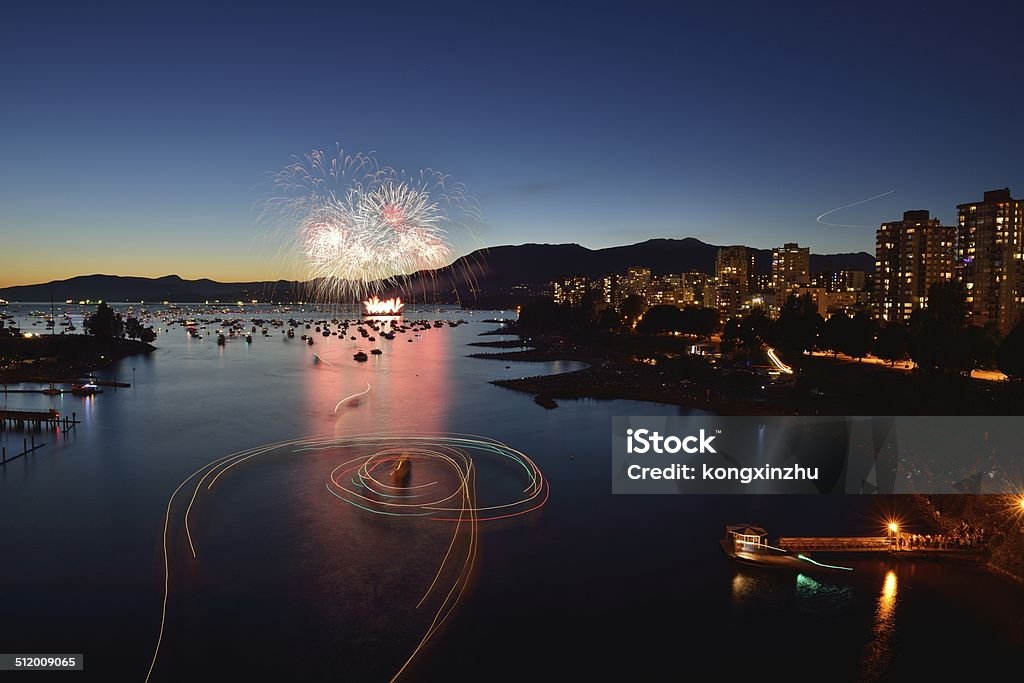 fireworks display at English Bay Celebration of Lights, fireworks display at English Bay, Vancouver, BC Firework Display Stock Photo