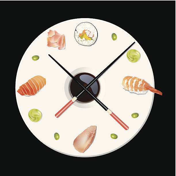 wektor razy sushi - lunch clock healthy eating plate stock illustrations