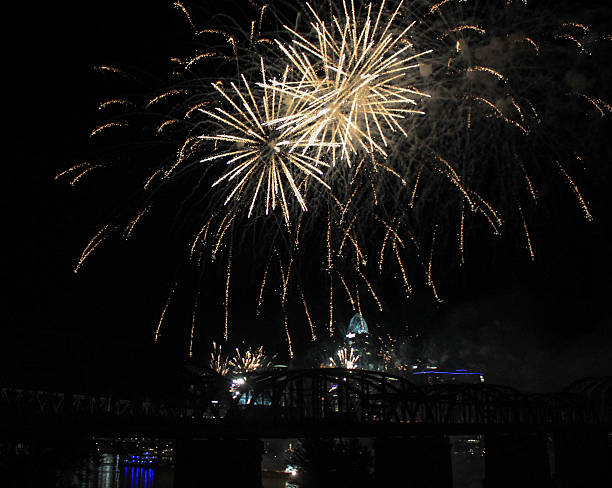 istock White Fireworks Over the Cincinnati Skyline with 