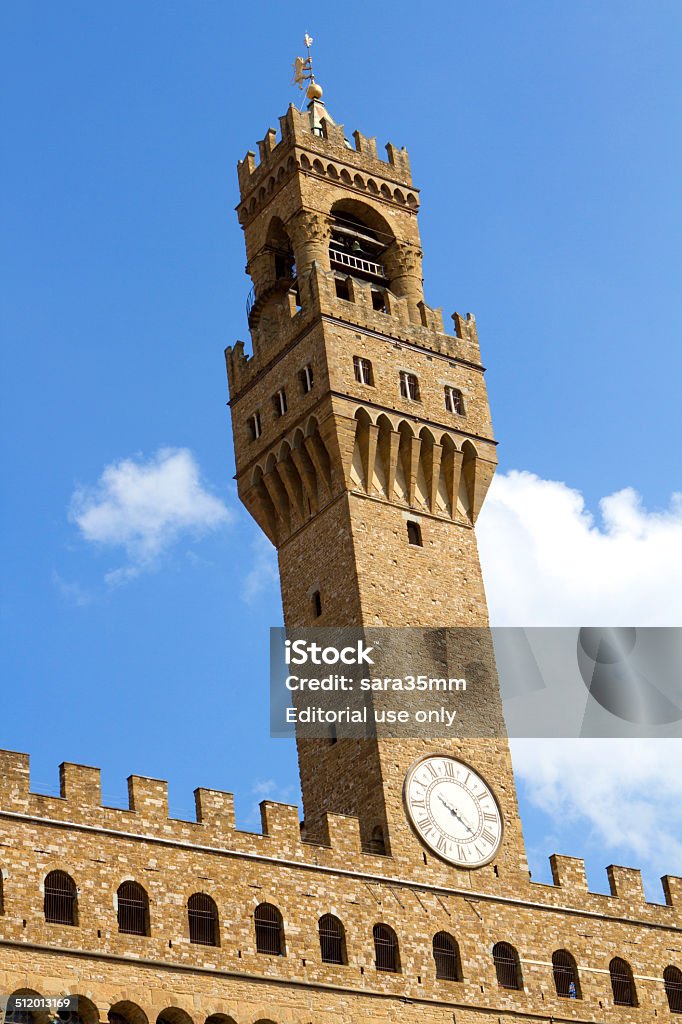 Palazzo Vecchio, Florence - Italy Florence, Italy - 12th August 2014: The Tower of Palazzo Vecchio in Florence during summer time. Architecture Stock Photo