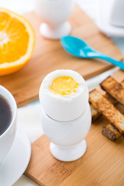istock Breakfast with soft boiled eggs and toast soldiers 512013663