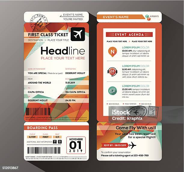 Modern Design Boarding Pass Ticket Event Invitation Card Vector Stock Illustration - Download Image Now