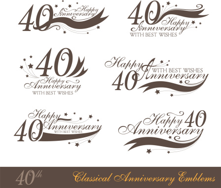 Anniversary 40th sign collection in classic style. Template of anniversary, birthday and jubilee emblems  with number editable and copy space on the ribbons.