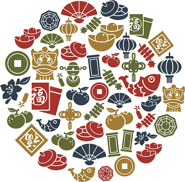 Chinese New Year Icons in Circle Shape vector art illustration