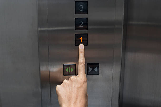 istock businesswoman hand press 1 floor in elevator 512029486