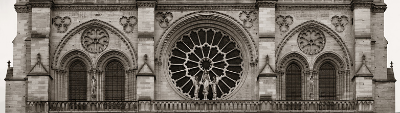 Notre Dame de Paris closeup view panorama as the famous city landmark.
