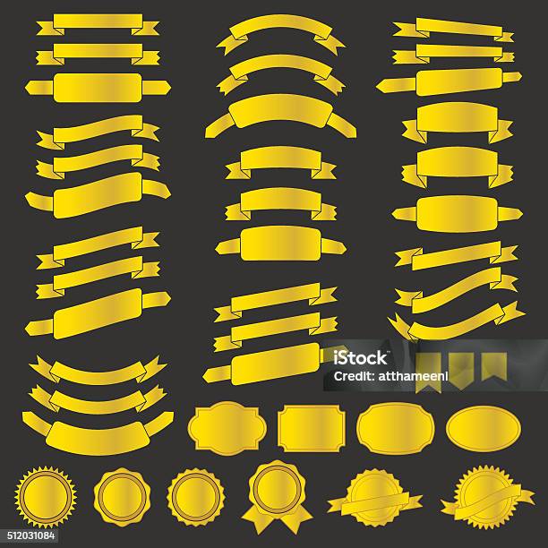 Gold Ribbon Lettering Gold Ribbons And Labels Design Elements Stock Illustration - Download ...