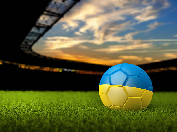 istock Soccer Background with Ball and Ukraine Flag 512032920