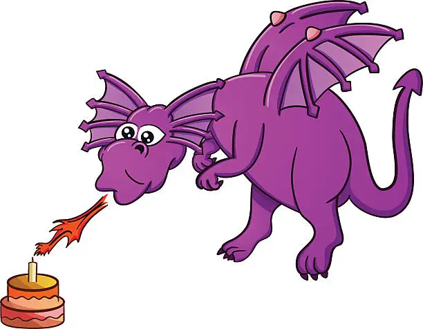 Vector illustration of Dragon Blowing Birthday Cake with Fire