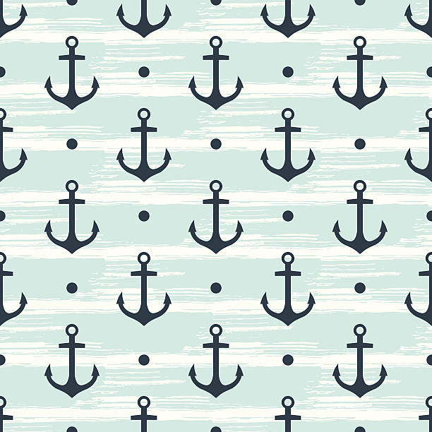 illustrazioni stock, clip art, cartoni animati e icone di tendenza di vettore motivo con ancore - nautical vessel wave pattern old fashioned summer