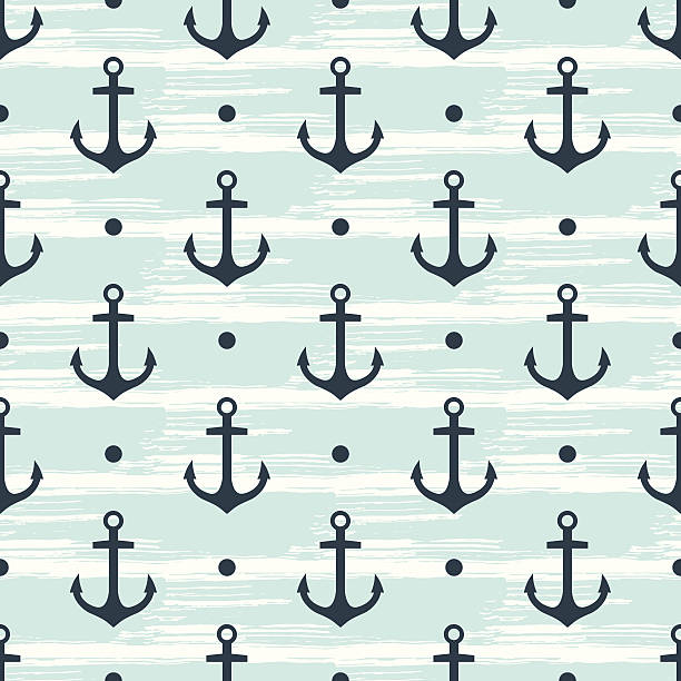 벡터 앵커 패턴 - nautical vessel wave pattern old fashioned summer stock illustrations