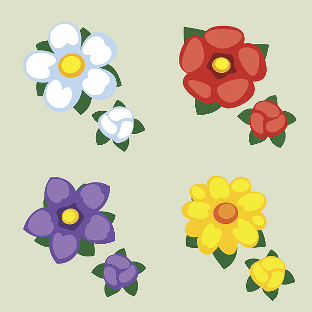 illustrazioni stock, clip art, cartoni animati e icone di tendenza di icone di fiore - single flower chrysanthemum design plant