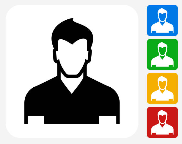 Male Face Icon Flat Graphic Design Male Face Icon. This 100% royalty free vector illustration features the main icon pictured in black inside a white square. The alternative color options in blue, green, yellow and red are on the right of the icon and are arranged in a vertical column. faux hawk stock illustrations
