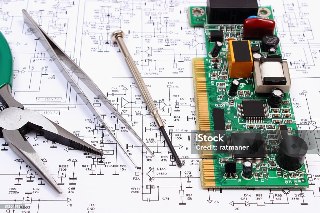 Electric Precision Files Printed Circuit Board And Precision Tools On Diagram Of Electronics ...