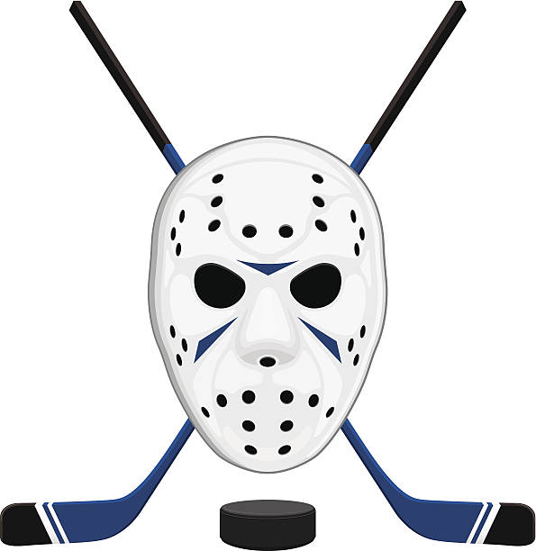 хоккейная маска, шайба и палки - ice hockey hockey stick field hockey roller hockey stock illustrations