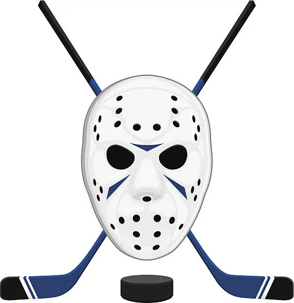 Vector illustration of Hockey Mask, Puck and Sticks