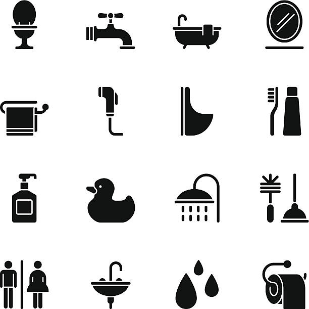 Bathroom icons - Regular Black Vector File of Bathroom icons - Regular Black bathroom designer shower house stock illustrations