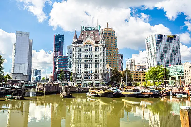 Rotterdam city center with harbor