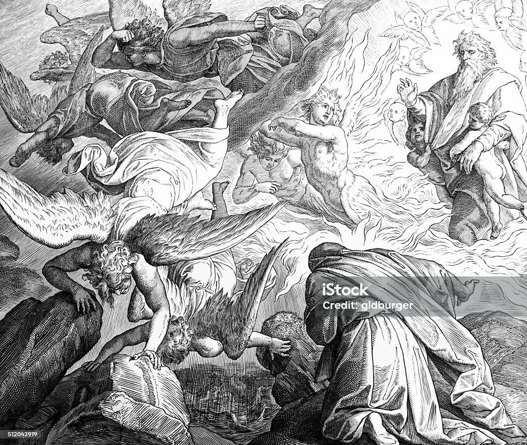 God Appears to Elijah Engraving by the German painter Julius Schnorr von Carolsfeld (March 26, 1794 - May 24, 1872) 1860 stock illustration