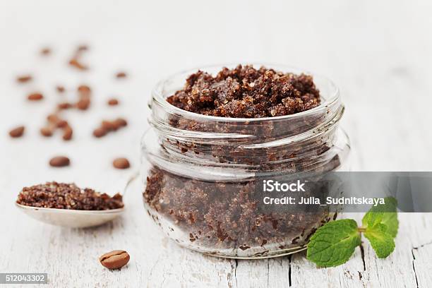 Skin Care From Body Scrub With Ground Coffee Spa Concept Stock Photo - Download Image Now