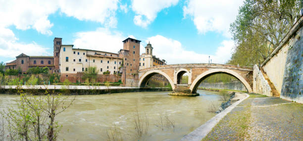 Panorama of Ponte Fabricio (Fabricius Bridge), in Rome. Italy