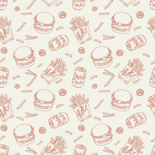 Vector illustration of Hand drawn fast food doodle pattern