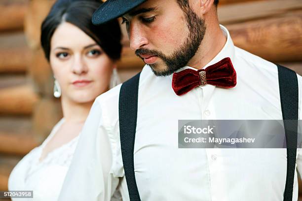 Thoughtful Groom In Hat With Beard Mustache Bow Tie And Stock Photo - Download Image Now